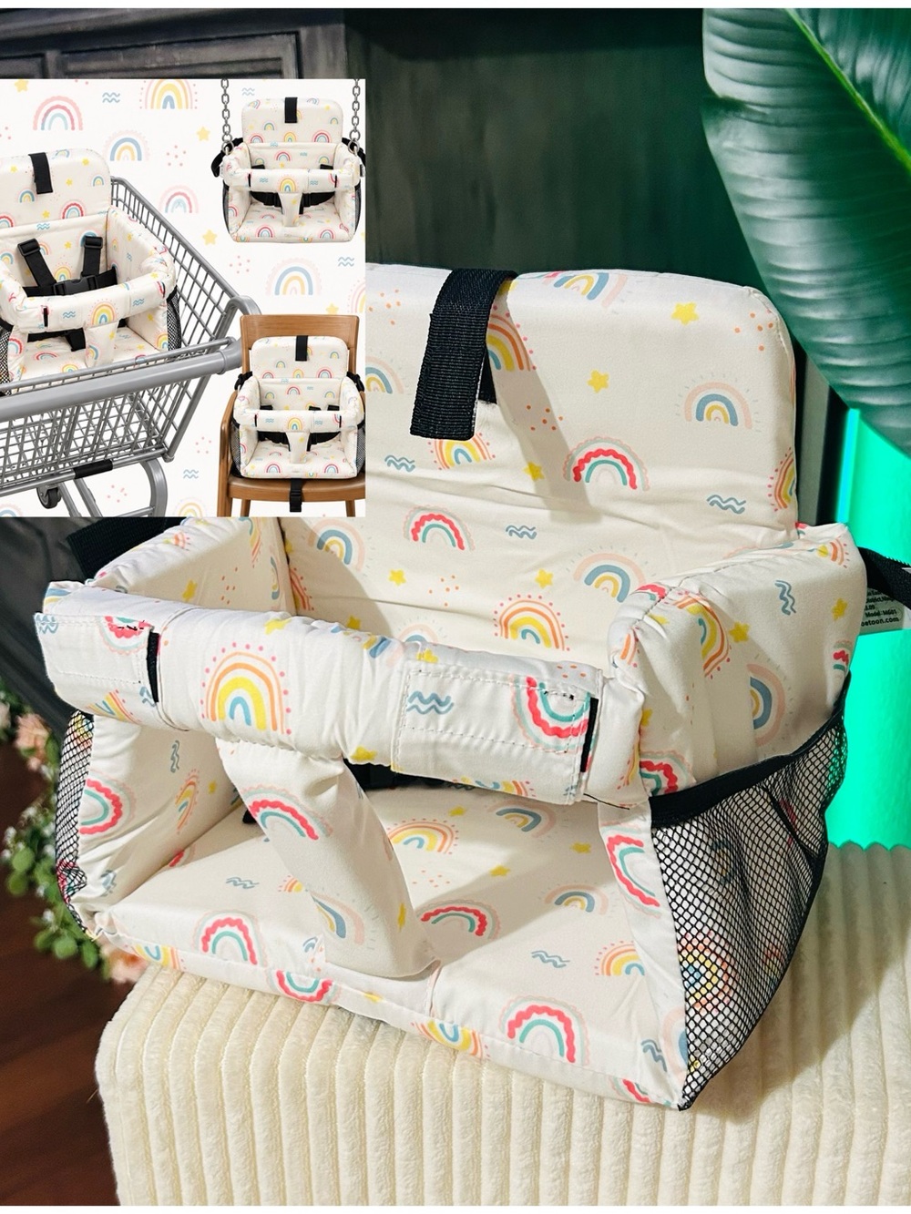 Cream Rainbow Portable Clip-On High Chair Booster